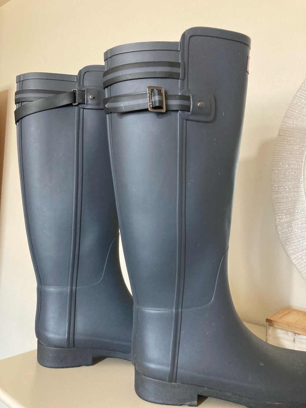 Hunter Original Refined Backstrap Stripe Tall Rain Rubber Boot in Blue Size 8 US